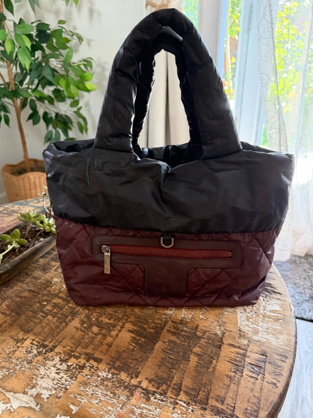 Chanel Coco Cocoon Tote, Black & Burgundy